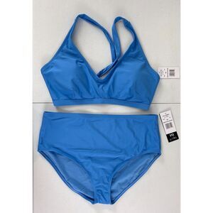 Allure by IMG Bralette with High Waist Bottom Bikini Swimsuit Blue Women's 1X